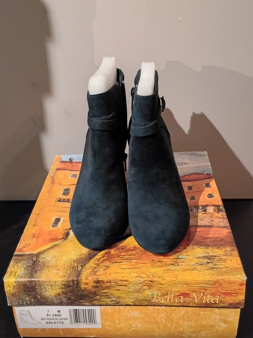 Bella Vita Dark Green Suede Ankle Boots with Block Heel